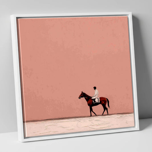 The Quiet Paddock racing horse canvas wall art in white frame