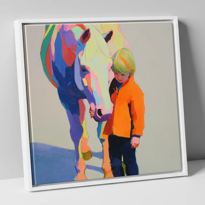 Radiant Bond horse & rider canvas wall art in white frame