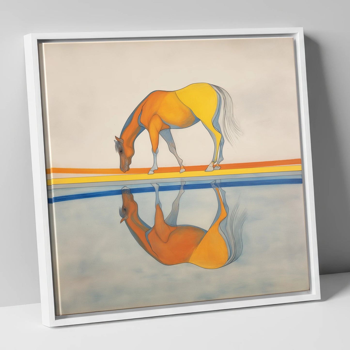 Symmetry in Amber horse portrait canvas wall art in white frame