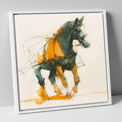 Dynamic Harness Stride working horse canvas wall art in white frame
