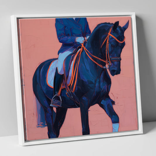 Indigo Dressage Rhythm dressage horse canvas wall art in white frame