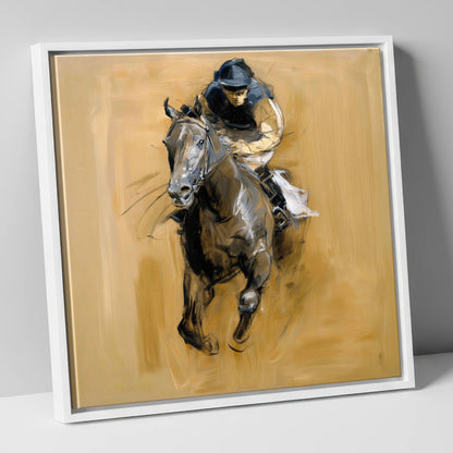 The Final Furlong racing horse canvas wall art in white frame