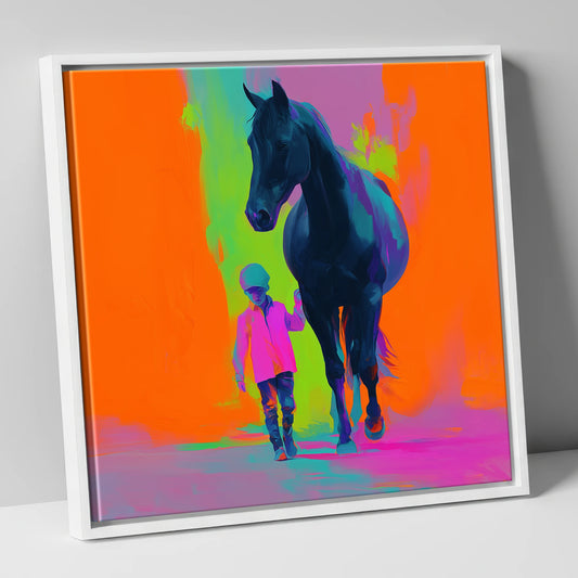 The Brightest Bond horse & rider canvas wall art in white frame