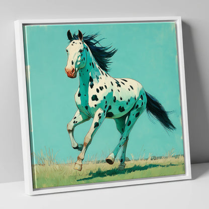 Teal Leopard Appaloosa horse breed canvas wall art in white frame
