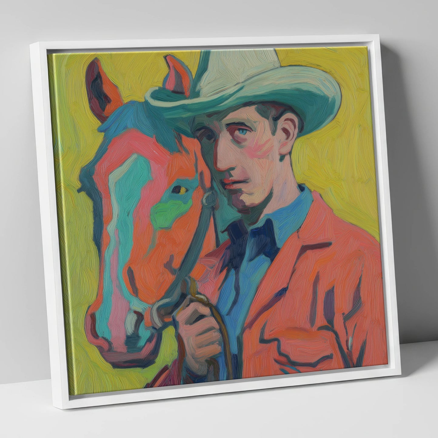 Vivid Western Companion western horse canvas wall art in white frame