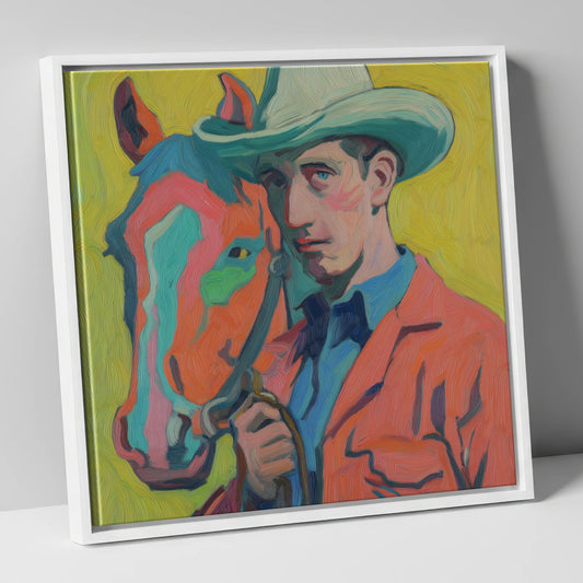 Vivid Western Companion western horse canvas wall art in white frame