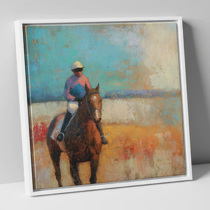 To the Start racing horse canvas wall art in white frame