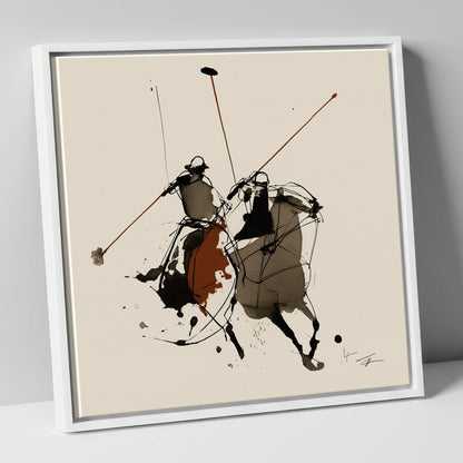 The Ride-Off polo horse canvas wall art in white frame