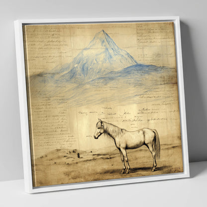 Alpine Journal Study horse landscape canvas wall art in white frame