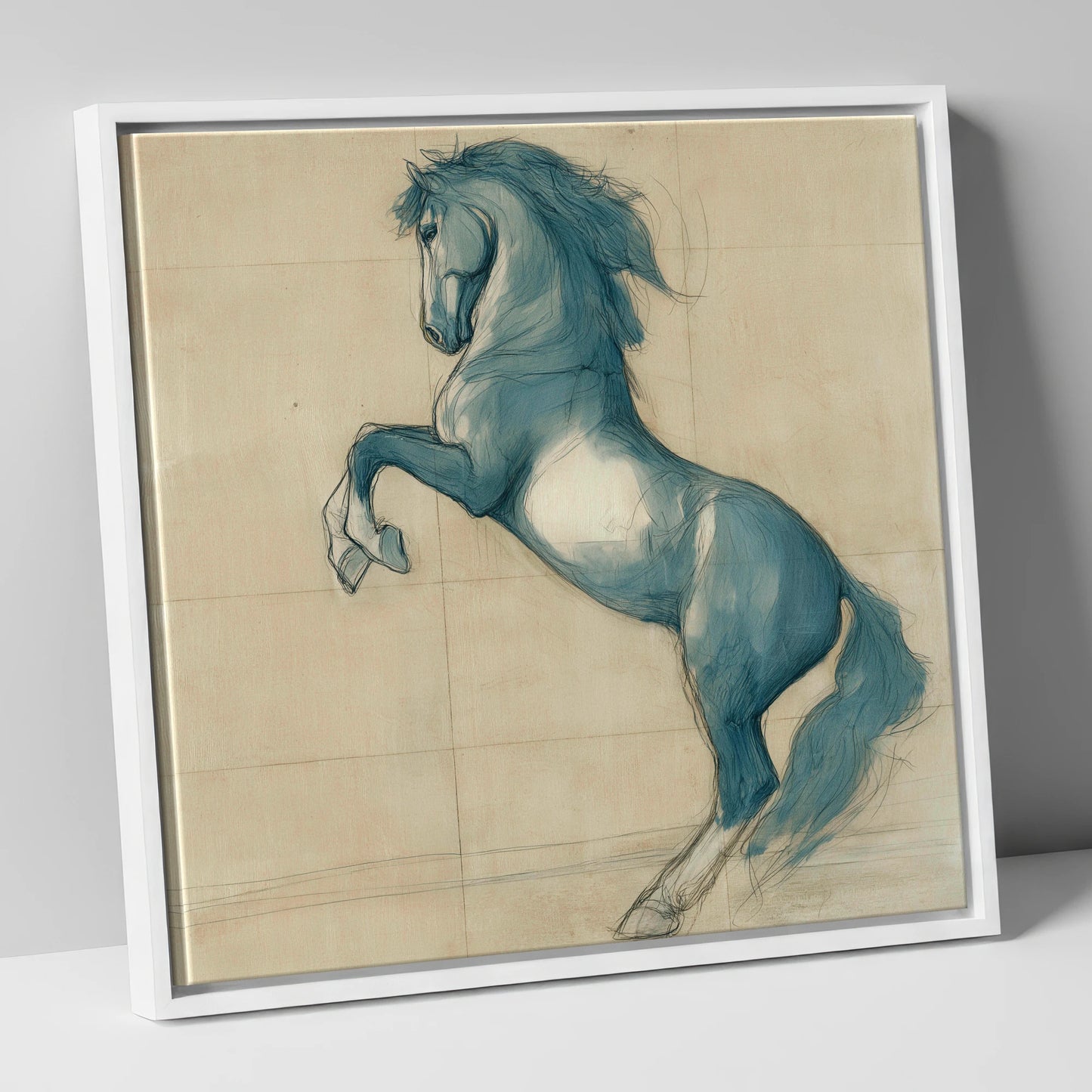 Azure Equine Study horse portrait canvas wall art in white frame