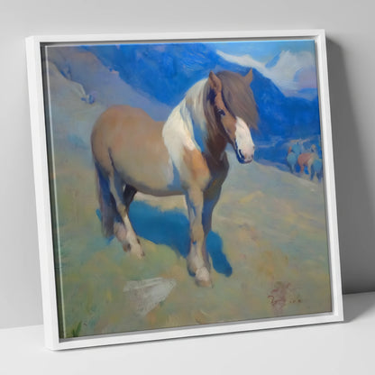 Highland Sentinel horse breed canvas wall art in white frame
