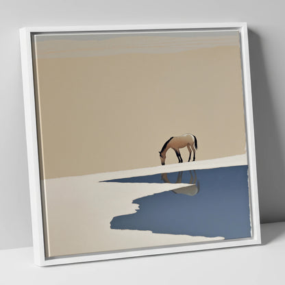 Solitary Reflection horse landscape canvas wall art in white frame