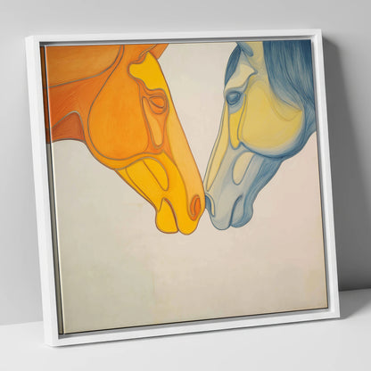 Flowing Connection horse portrait canvas wall art in white frame