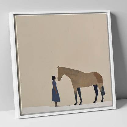 Silent Conversation horse & rider canvas wall art in white frame
