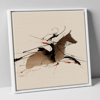 Velocity in Sepia racing horse canvas wall art in white frame
