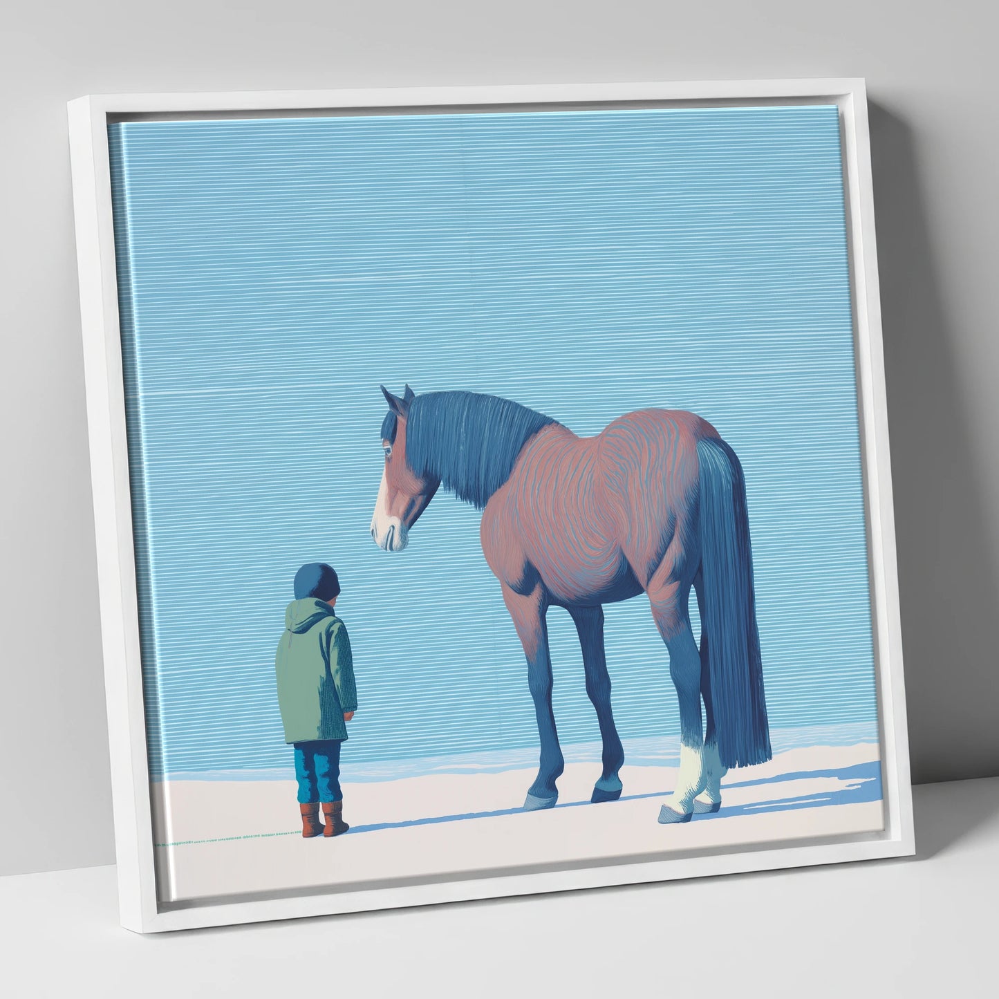 A Quiet Understanding horse & rider canvas wall art in white frame