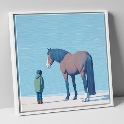 A Quiet Understanding horse & rider canvas wall art in white frame
