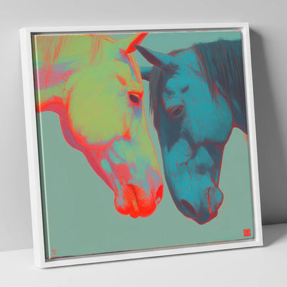 Vivid Connection horse portrait canvas wall art in white frame