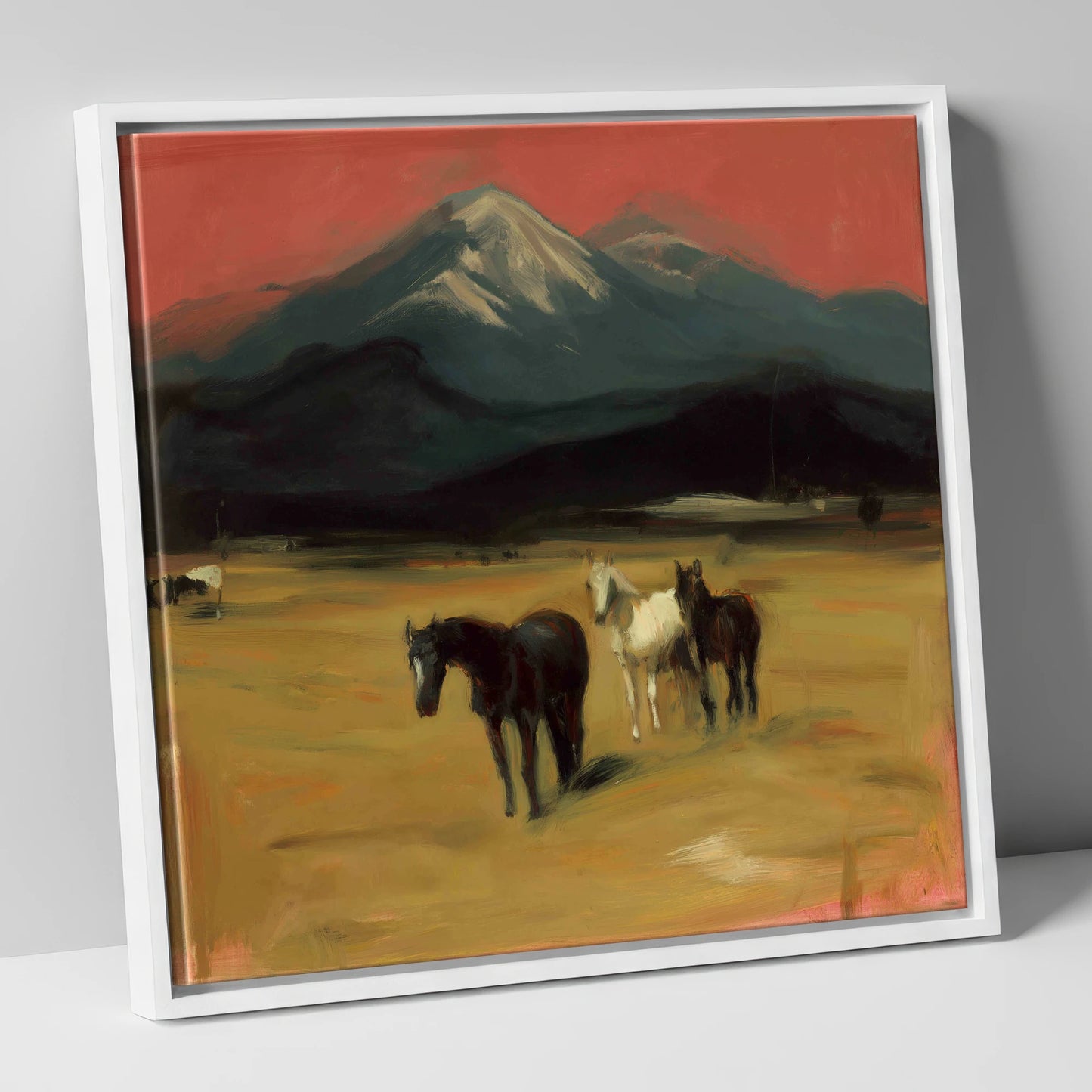 Crimson Sky Pastures horse landscape canvas wall art in white frame