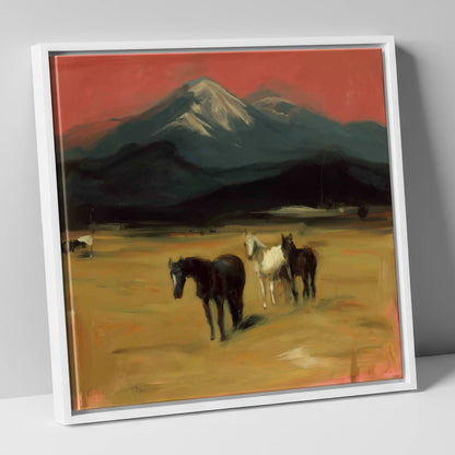 Crimson Sky Pastures horse landscape canvas wall art in white frame
