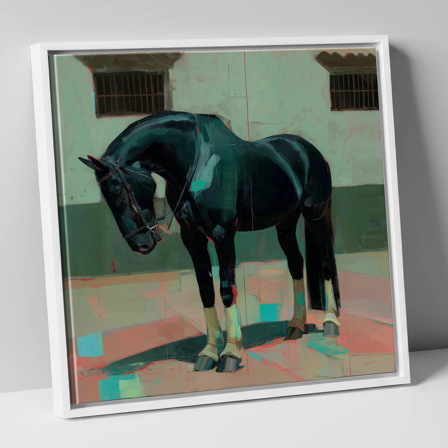 Midnight Silhouette Study horse breed canvas wall art in white frame