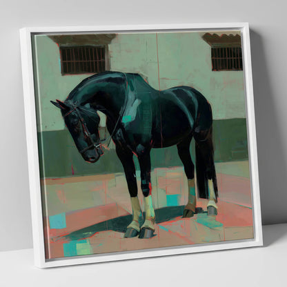Midnight Silhouette Study horse breed canvas wall art in white frame