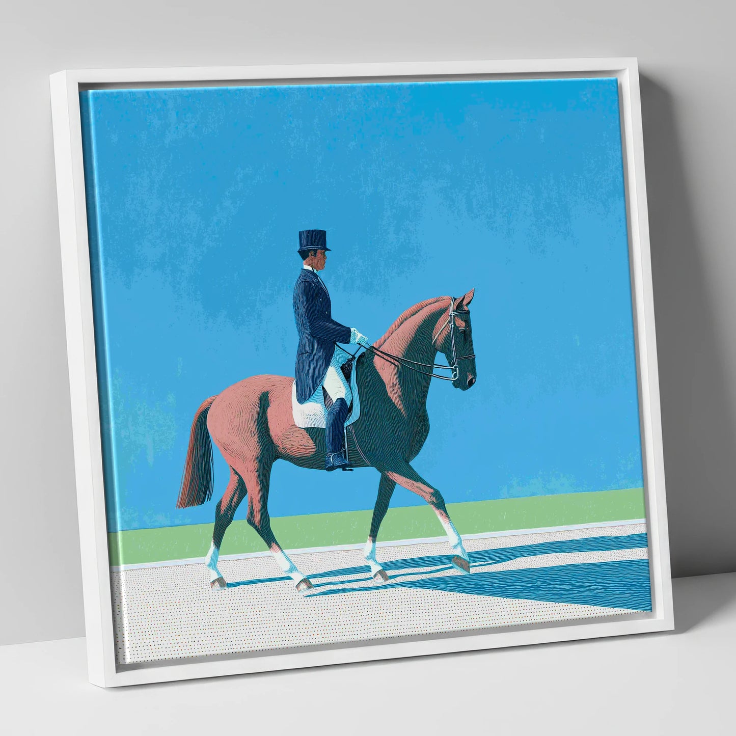 Collected Harmony dressage horse canvas wall art in white frame