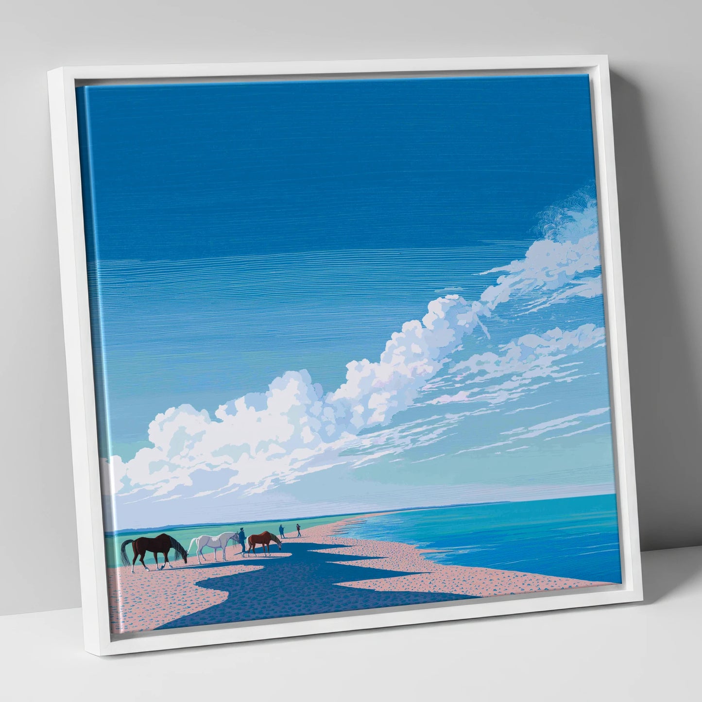 Endless Shoreline Hack horse landscape canvas wall art in white frame
