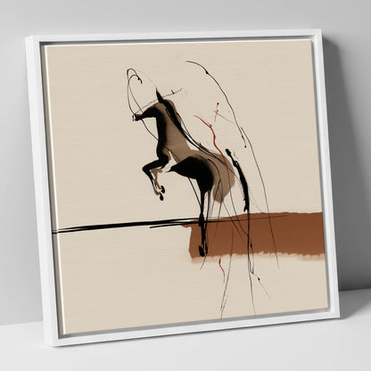 Untamed Sepia Silhouette horse portrait canvas wall art in white frame