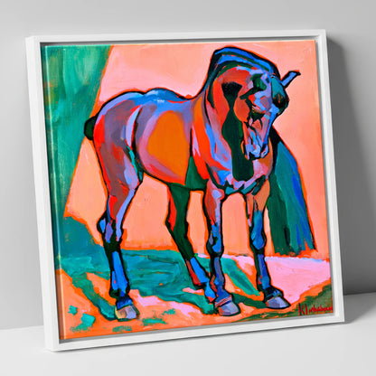 Vivid Abstract Standing Horse horse breed canvas wall art in white frame