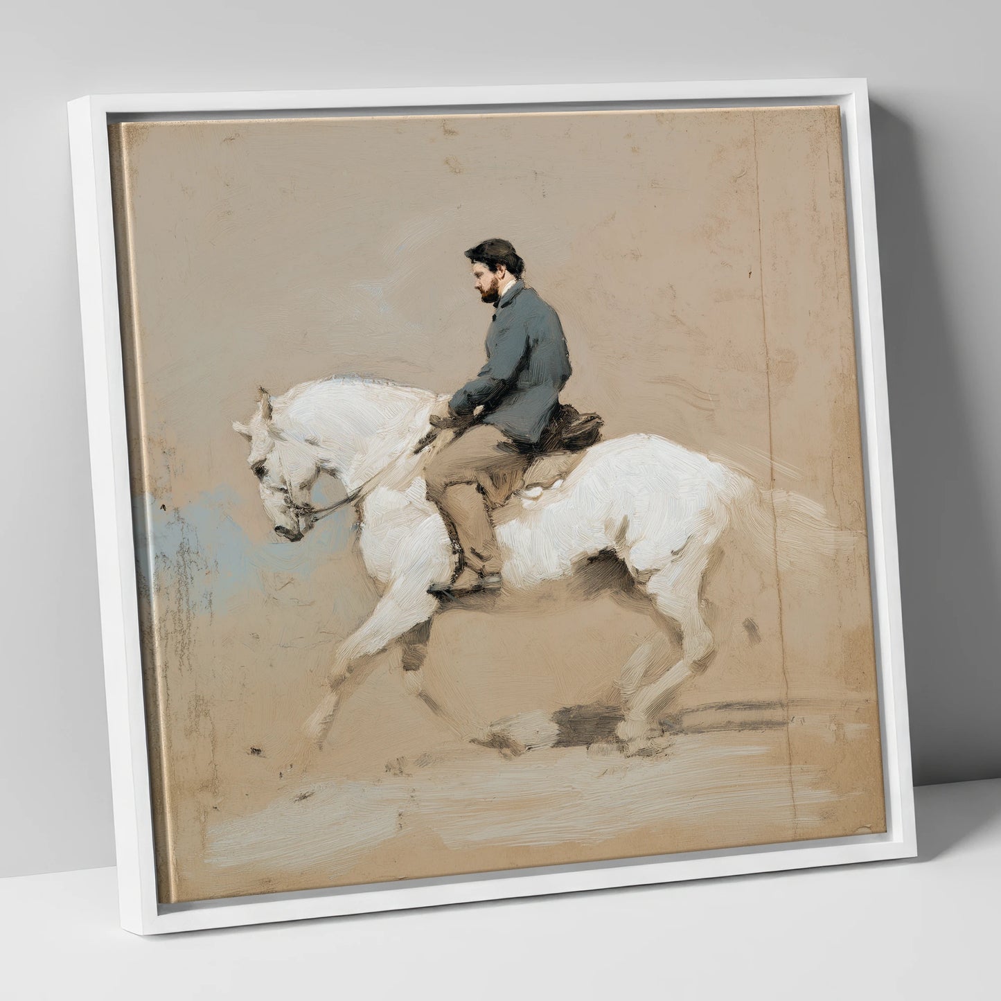 Collected Elegance dressage horse canvas wall art in white frame