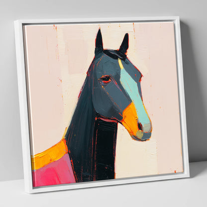 Modern Equine Spirit horse portrait canvas wall art in white frame