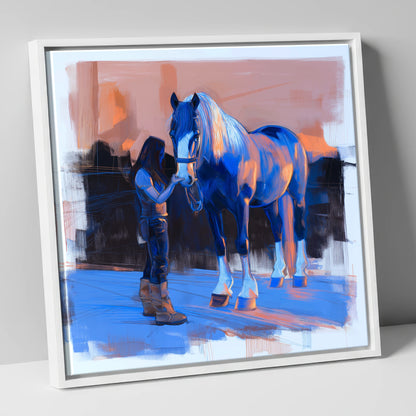 The Gentle Bond horse & rider canvas wall art in white frame
