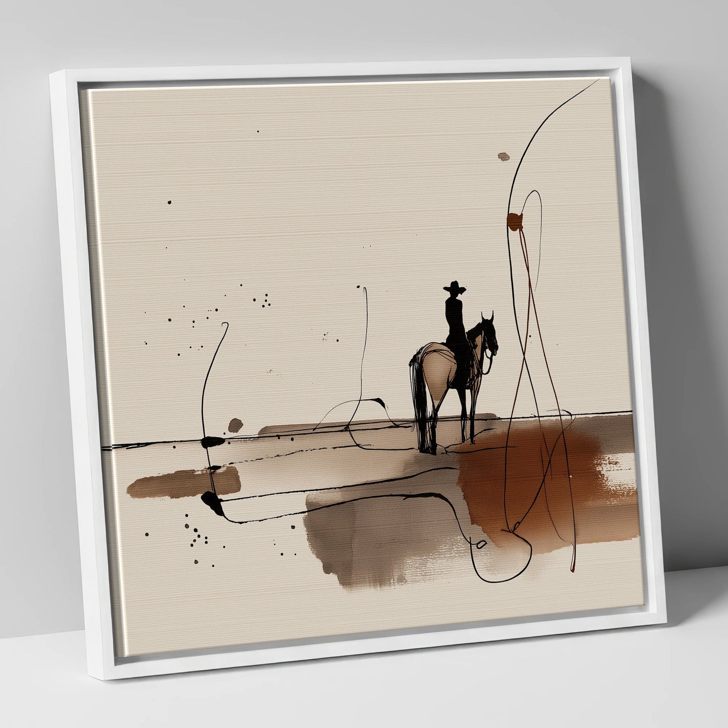The Silent Frontier western horse canvas wall art in white frame