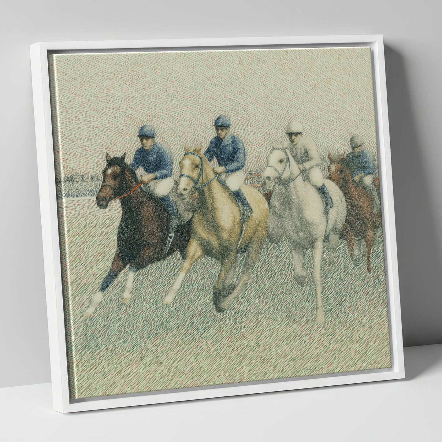 The Classic Field racing horse canvas wall art in white frame