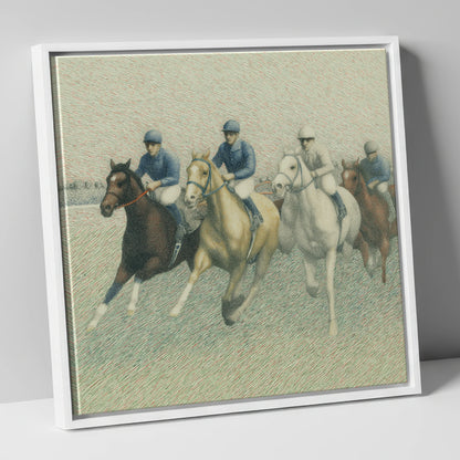 The Classic Field racing horse canvas wall art in white frame