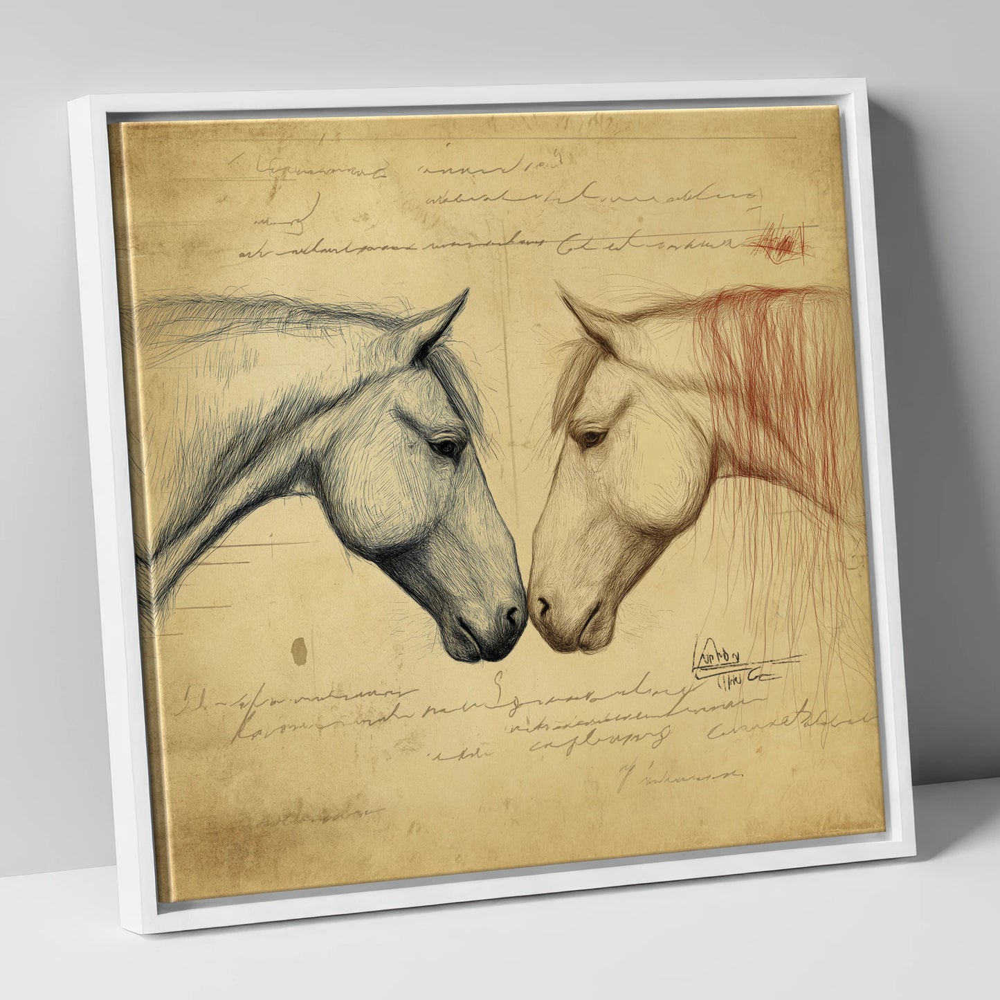 Vintage Equine Encounter horse portrait canvas wall art in white frame
