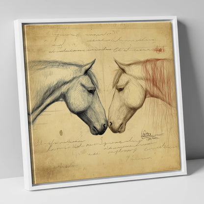 Vintage Equine Encounter horse portrait canvas wall art in white frame
