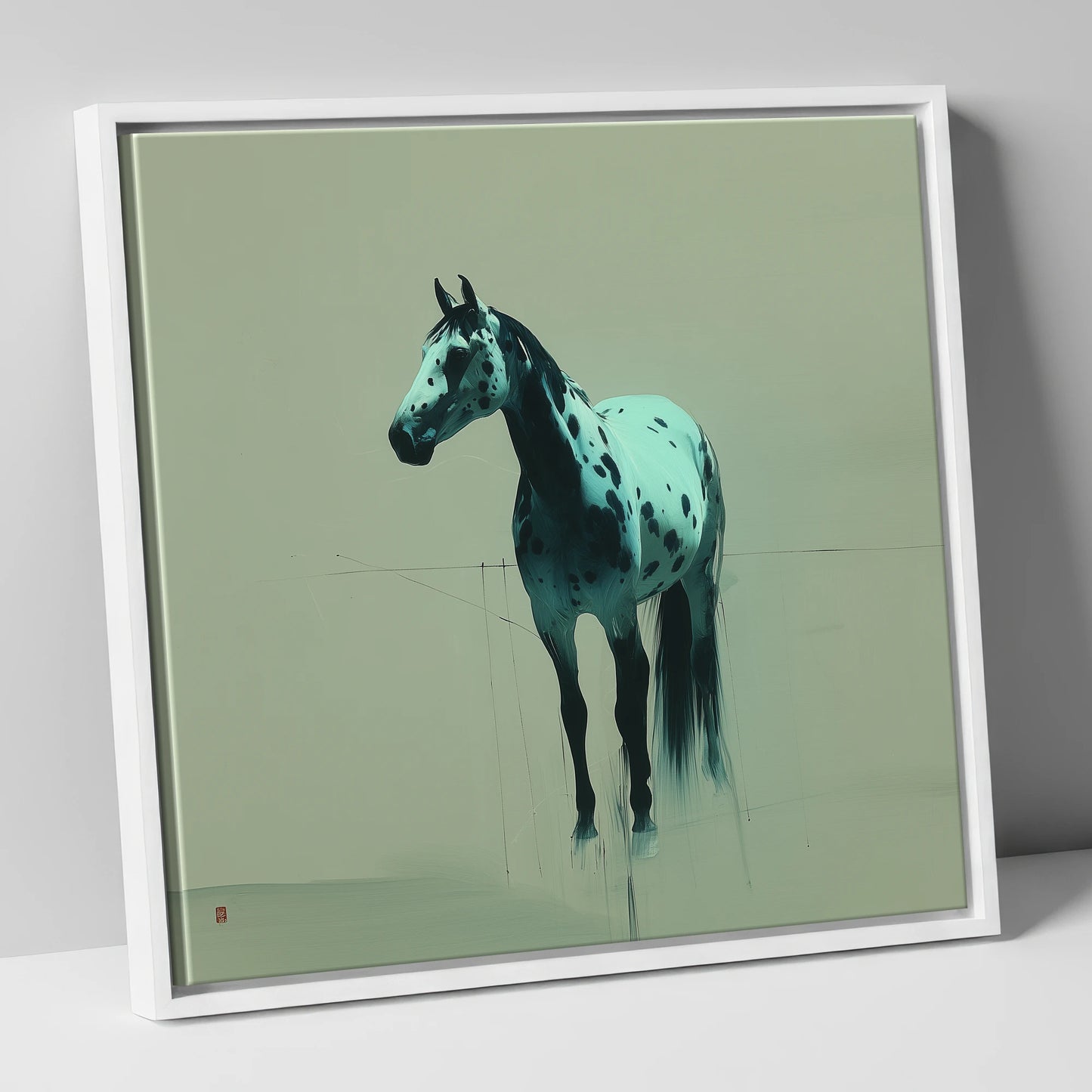The Teal Appaloosa horse breed canvas wall art in white frame
