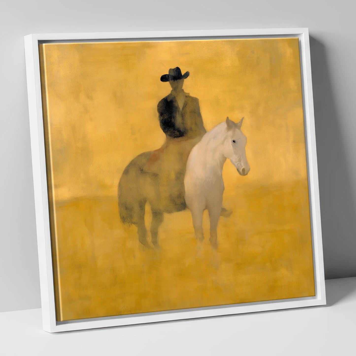 Sunlit Western Solitude western horse canvas wall art in white frame