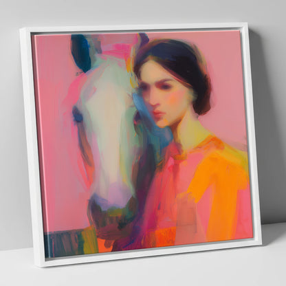 Vibrant Connection horse & rider canvas wall art in white frame