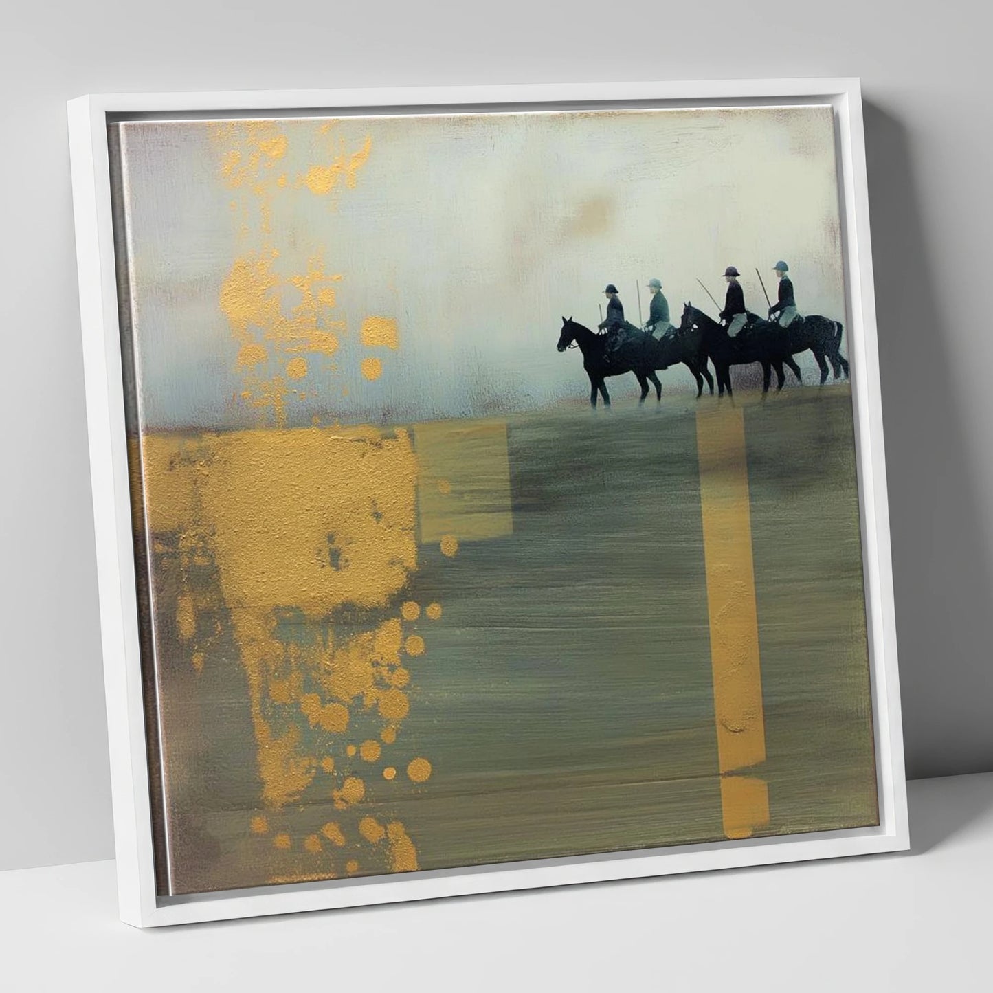 The Gilded Chukka polo horse canvas wall art in white frame