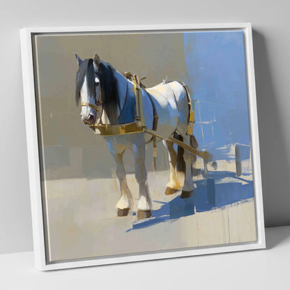 Dignity in the Shade working horse canvas wall art in white frame