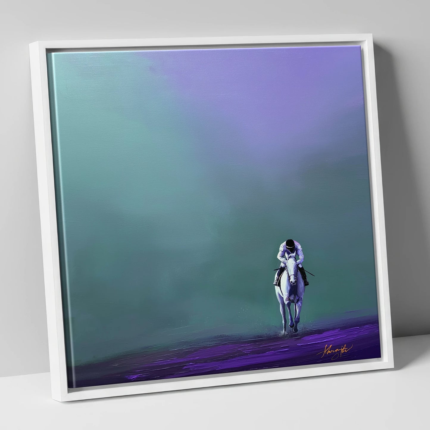 The Violet Furlong racing horse canvas wall art in white frame