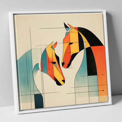 Geometric Equine Connection horse portrait canvas wall art in white frame