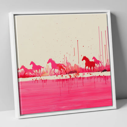 Crimson Gallop wild horses canvas wall art in white frame