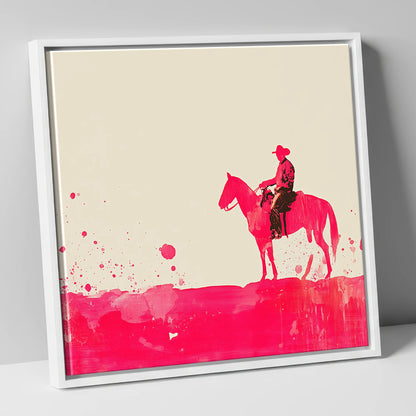 Vivid Western Silhouette western horse canvas wall art in white frame