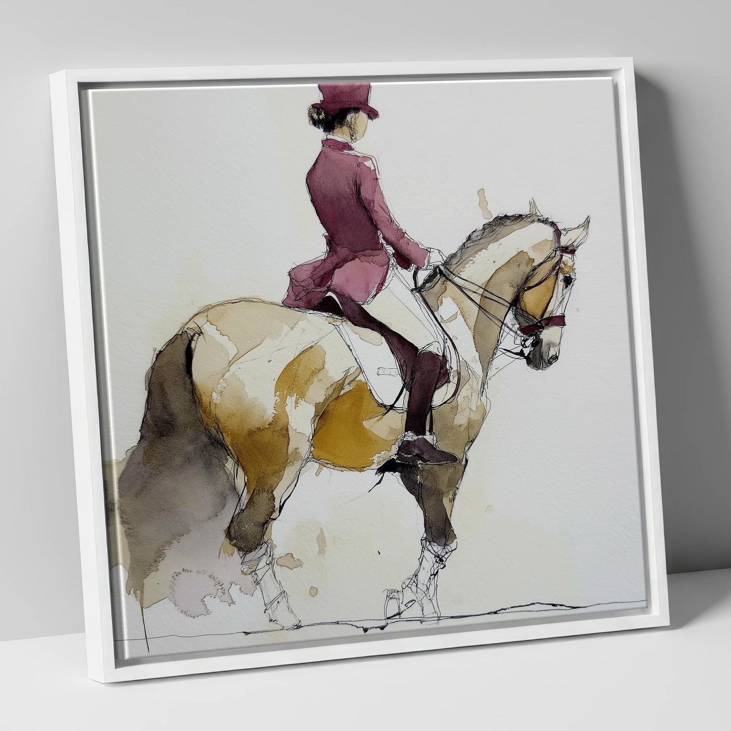 Classical Dressage Poise dressage horse canvas wall art in white frame