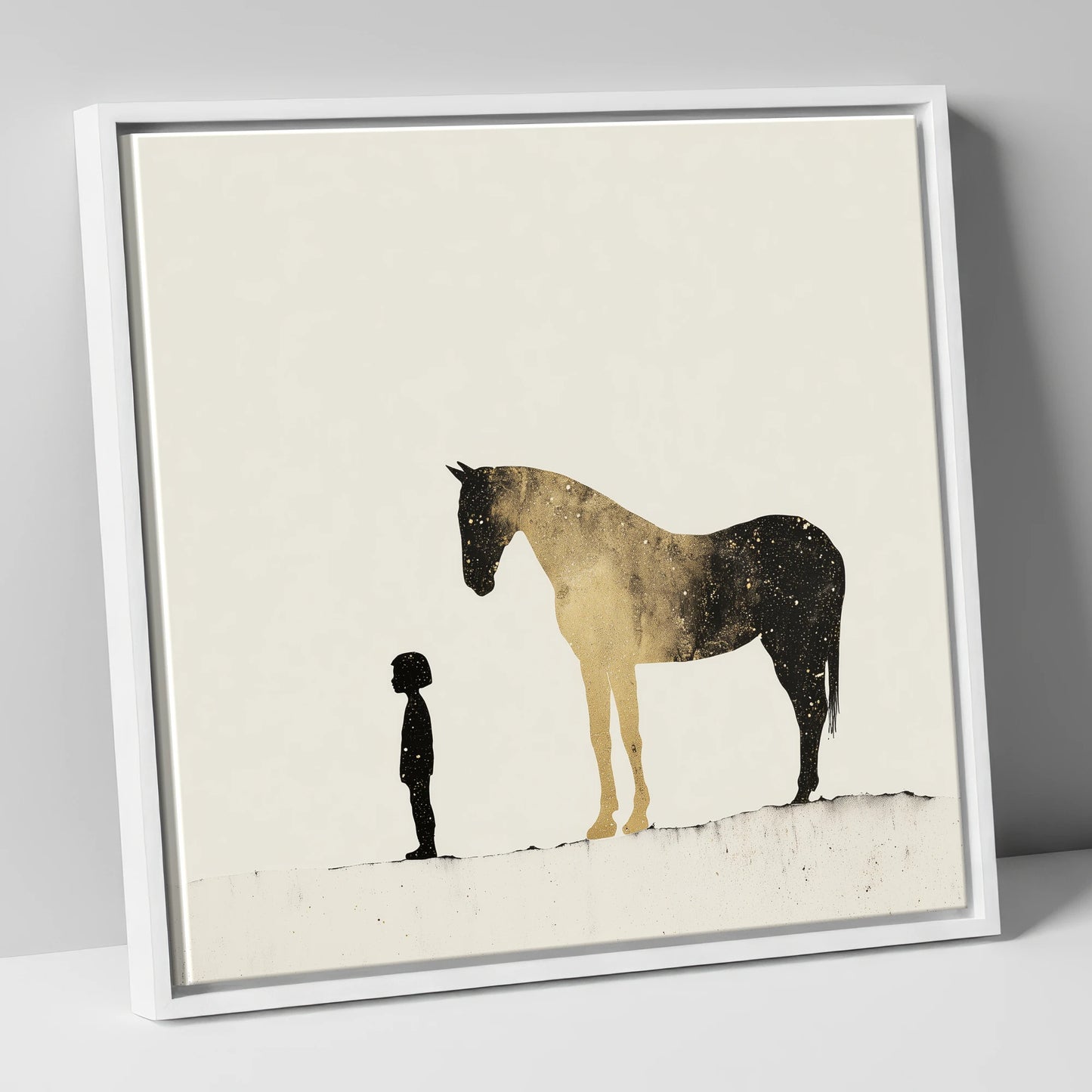 Celestial Bond horse & rider canvas wall art in white frame