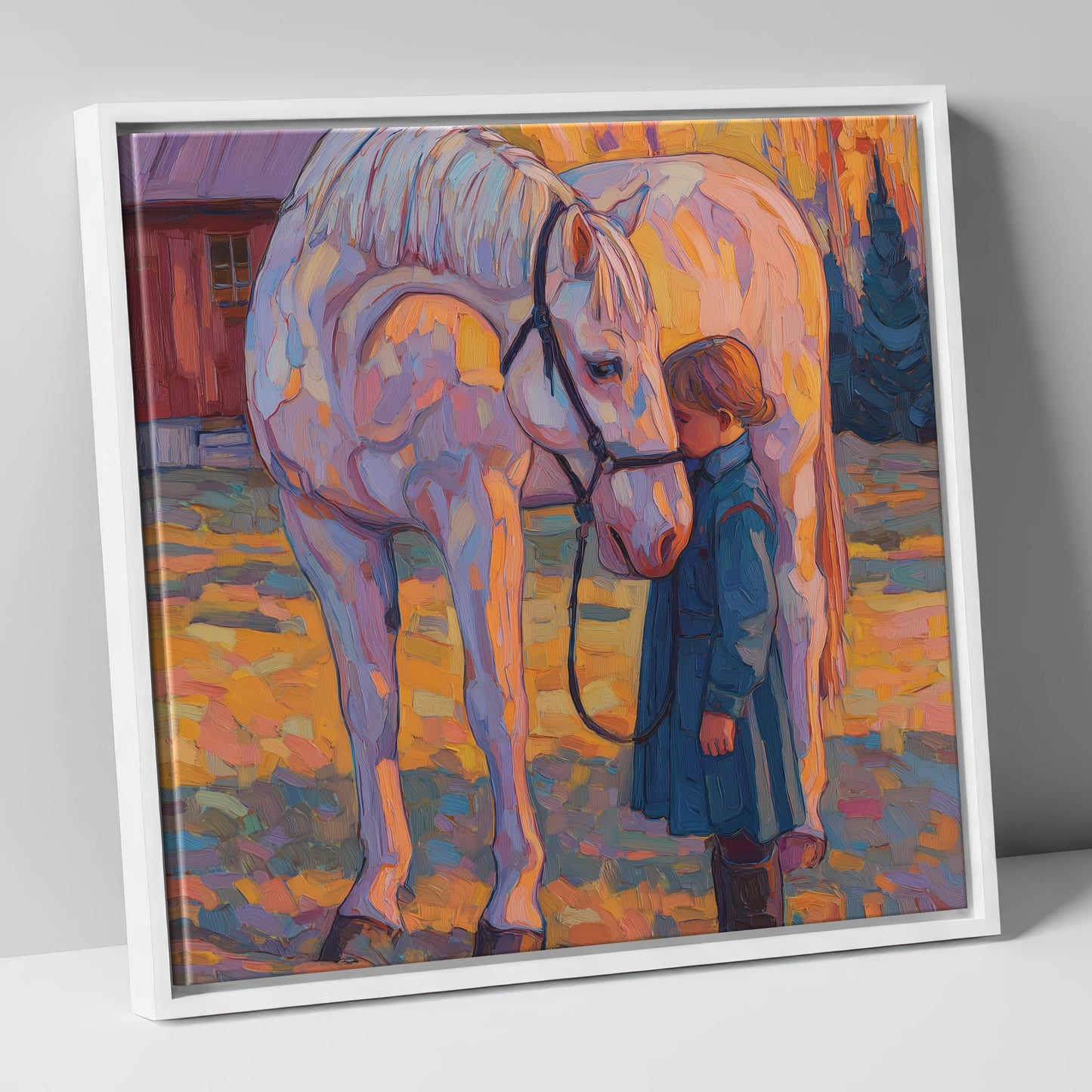 A Quiet Connection horse & rider canvas wall art in white frame